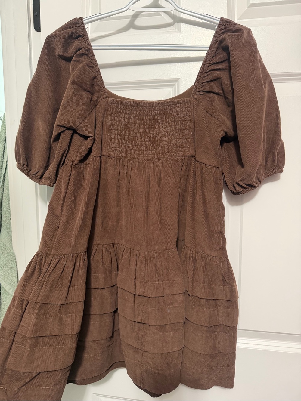 American Eagle Outfitters Brown Puff-Sleeve Corduroy Dress